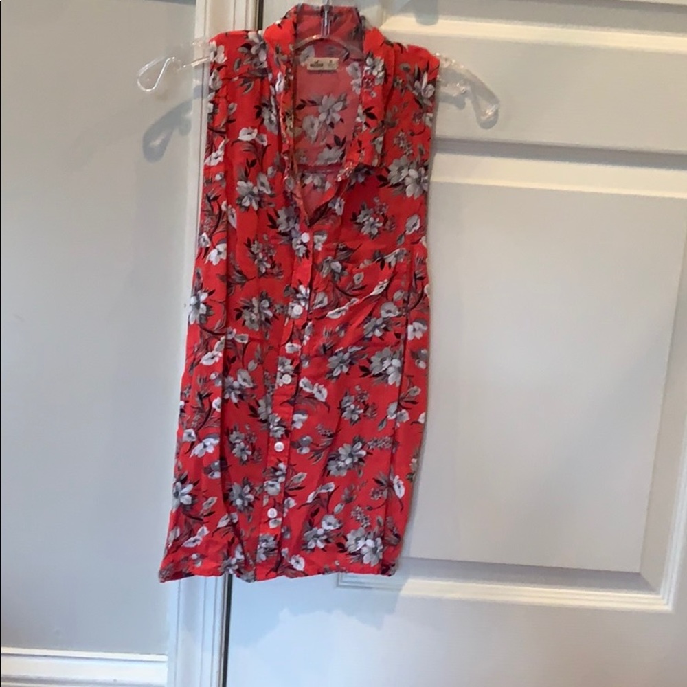 Red floral hollister collared tank top